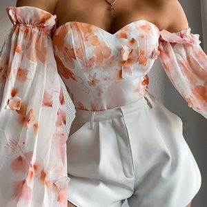 Oriana Bodysuit- Peach Floral